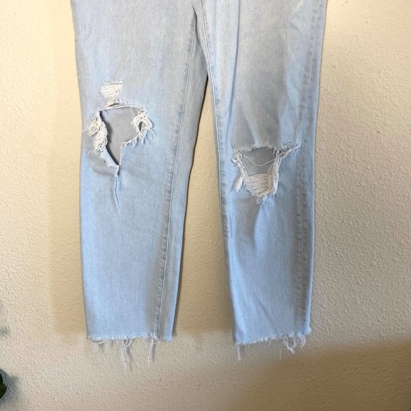 Madewell The Momjean Harman Wash High Rise Raw Hem Light Blue Distressed 28 - Picture 7 of 10